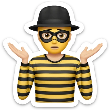 Shrugging shoulders emoji but wearing cliche robber outfit not holding any money, emoji yellow skin tone male sticker