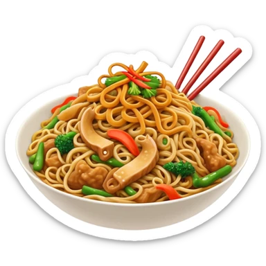Cinematic Realistic Chow Mein Dish Emoji, showcasing stir‚Äêfried noodles with crisp vegetables and tender meat, rendered with lifelike detail and vibrant, dynamic lighting. sticker