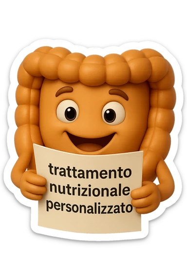 emoji stile iphone di un intestino felice che legge un foglio con la scritta "trattamento nutrizionale personalizzato", non fargli il naso, iperrealistico 4k sticker