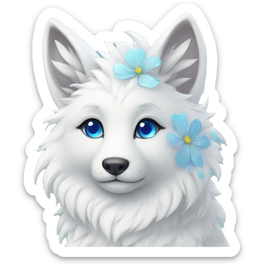 Anthro Cute Cool Kawaii gorgeous sparkly ethereal white fantasy animal creature with blue eyes furry sona with flowers beautiful aesthetic sticker