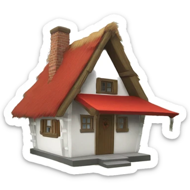 small white cabin with red half-timbering and thatched roof sticker
