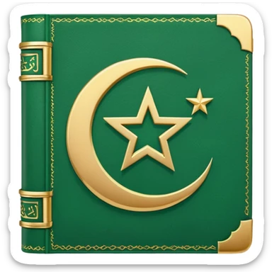 Closed Quran with the Islamic Symbol on it (moon and star) green from left to right sticker