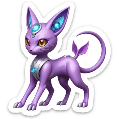 Mechanical Miraidon-Espeon-Mewtwo-Fakémon-hybrid-creature (full body) with glowing eyes  sticker