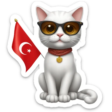 cat with sunglasses holding the turkish flag  sticker