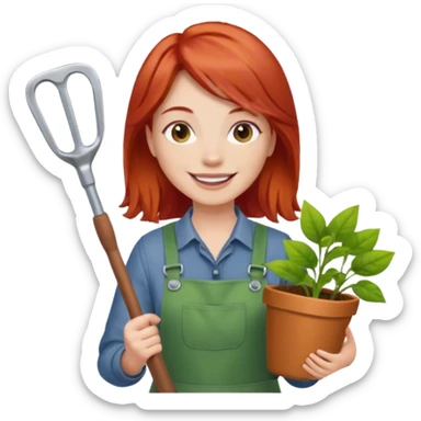red hair gardener holding gardening tools sticker