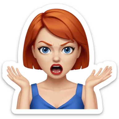 mujer pelirroja con los ojos y los labios maquillados enojada gritando con vestido azul pelo corto sticker