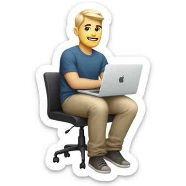 white-skinned male product designer sitting with macbook sticker