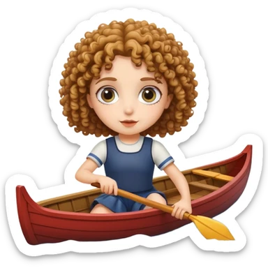 curly haired, fair skinned girl with big eyes rowing a boat sticker
