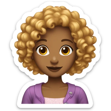 A girl with curly hair weating a coquette outfit sticker