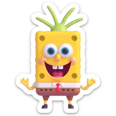 Spongebob Squarepants with rounded features, surprised expression, 3D emoji style sticker