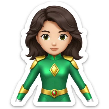 green Power Ranger Asian girl with dark brown wavy hair sticker