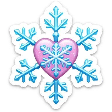 snowflake pink heart color white baby blue and baby pink glitter glow basic realist sticker