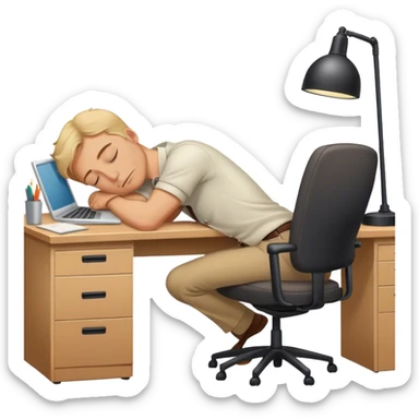White Man Sleeping at office desk job sticker