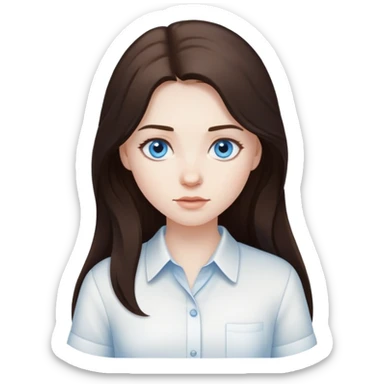 girl with long dark brown hair and pale skin blue eyes white shirt sticker