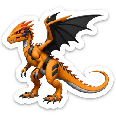 Cool Edgy Black Orange Digimon-Fakemon-Guilmon-Velociraptor-Dragon-Mecha full body sticker