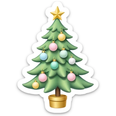 a pastel green christmas tree with pastel ping and white christmas orbs and a yellow star sticker