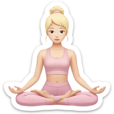 pastel beige pink yellow tones, soft grain texture, no background, minimal flat design, relaxed young woman doing yoga pose, gentle feminine mood, cozy pinterest aesthetic sticker