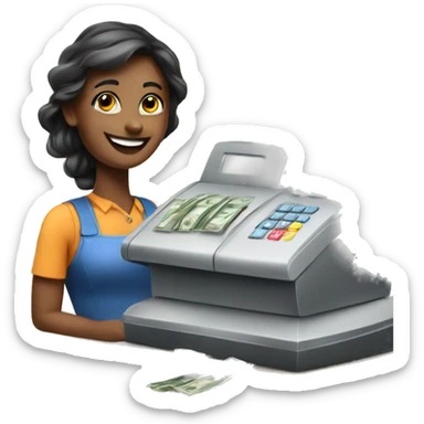 happy cashier with cash register sticker