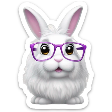 super fluffy white bunny with glasses and princesses tiara  sticker