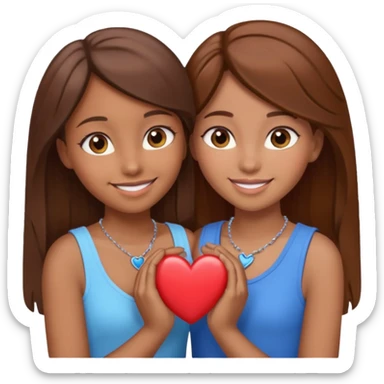 2 bff brown hair and brown hair and blue eye and brown eye and girl heart 2 girl sticker