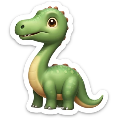 Cinematic Cute Brontosaurus Portrait Emoji, Head tilted playfully with a gentle smile, featuring a charming, massive form with an elongated neck and a small, endearing head adorned with bright, curious eyes, Simplified yet irresistibly adorable features, highly detailed, glowing with a warm, inviting prehistoric glow, high shine, affectionate and lively, stylized with a touch of whimsical ancient charm, soft glowing outline, capturing the essence of a playful Brontosaurus that seems as if it could amble out of the screen into your arms! sticker