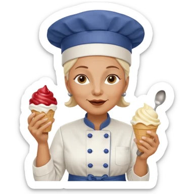 Old femaleChef trying multiple scoops of gelato sticker