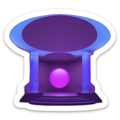 Nightclub entry hall with 3 large 2/3 circular purple and blue led lights of descending order leading inside sticker