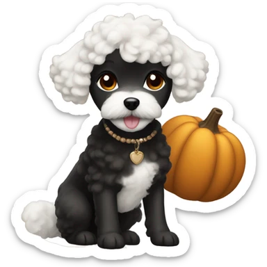 Black woman with a white maltipoo wishing a happy Thanksgiving  sticker