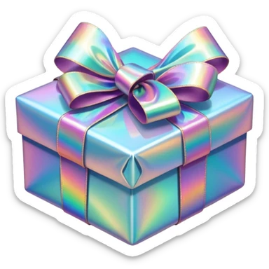 Hyperrealism wrapped gift, with realistic detailed opalescent holographic ribbon sticker