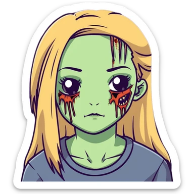 zombie girl with long straight dark blonde hair and beautiful eyelashes sticker