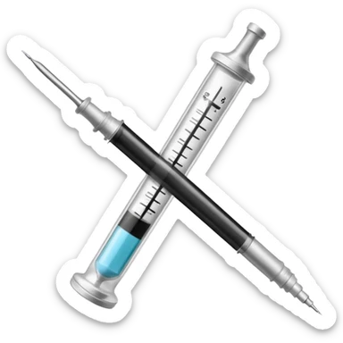 Minimalist emoji-style sticker of a medical syringe with a black tape X across it. Symbol of silence. Desaturated tones.
 sticker