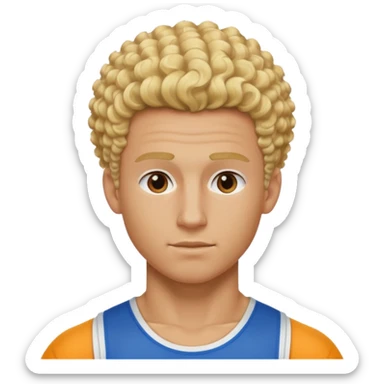 Athletic man with blond curly hair, straight on sides, thick neck, high top fade with no part, no shirt and show abs sticker