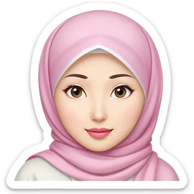 an Asian white woman with white hijab, her lips are pink, her eyes are shining, her face looks happy sticker