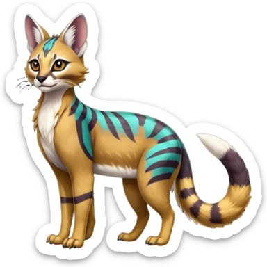 Colorful dark tropical tribal glorious divine exotic cute cool beautiful beautiful fantasy-caracal-civet-genet-sergal-vernid-Gryphon-Cacomistle-Trico-oncilla-animal-Fakémon-hybrid-fursona (full body) sticker