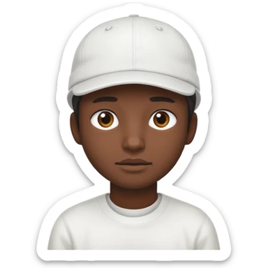 This is a cartoon-style avatar of a person with dark skin, wearing a white cap, and showing a neutral expression sticker