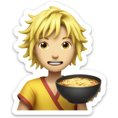 Crazy yellow anime guy delivering ramen to somebody sticker
