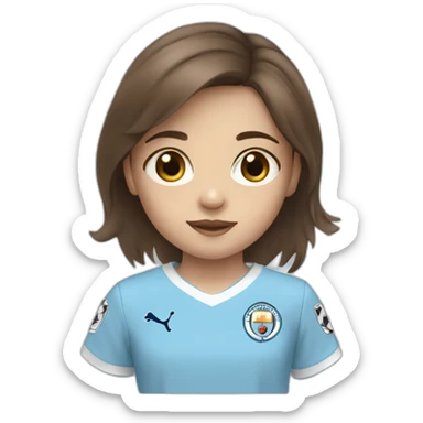 Little girl with brown hair and eyes wearing Manchester City football shirt sticker