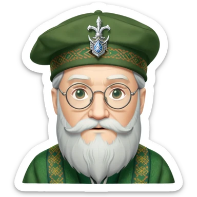 Dumbledore wear green scotland Tam o'shanter cap with decorative patterns, wear glasses, very long beard sticker