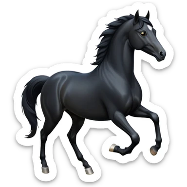 cinematic-[black horse]-realistic-full-body-galopping-emoji,-tail-flicking-lazily,-head-tilted-dramatically,-sleek-[black]-coat,-simplified-yet-realistic-focused-features,-highly-detailed,-glowing-with-an-almost-sarcastic-glow sticker