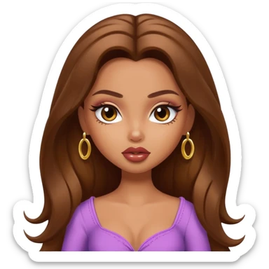 pretty bratz baddie, long brown hair sticker