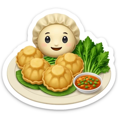 Buldak Raman with fried dumpling and veggies sticker