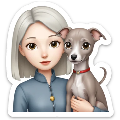 Chinese girl holding all grey Italian greyhound sticker