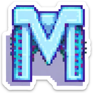 bold and clear letter M in pixel art style sticker