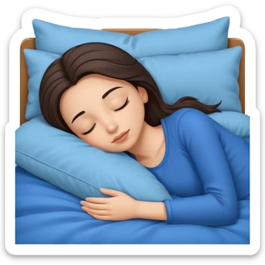 brunette-single-girl-in-blue-bed-sleeping-pretty-eyelashes-light-skin sticker