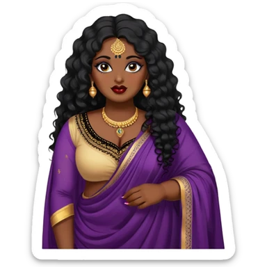 big plus size, dark skin, long black curly hair, baddie,pretty, makeup, lipgloss, black eyeliner, loose dupatta, indian
 sticker