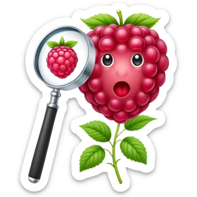 A raspberry R letter holds a magnifier sticker