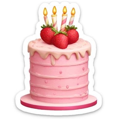 Pink strawberries and cream birthday cake  sticker