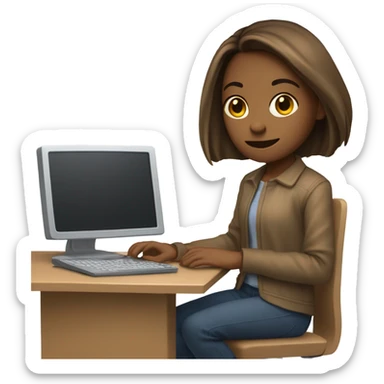 Medium straight hair computer science girl intern with a computer  light brown skin sticker