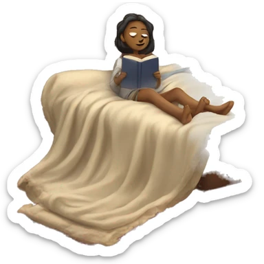 Lady laying on couch under a blanket reading a book sticker