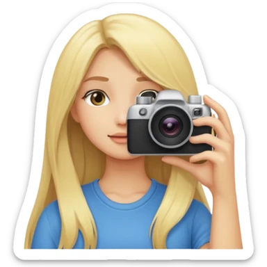 blonde cartoon girl taking picture camera in front of her face long hair sticker